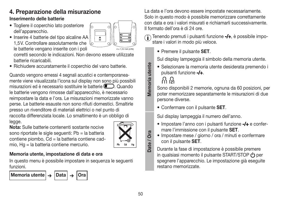 Preparazione della misurazione | Beurer BM 40 User Manual | Page 50 / 92