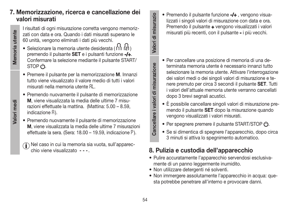 Pulizia e custodia dell’apparecchio | Beurer BM 40 User Manual | Page 54 / 92