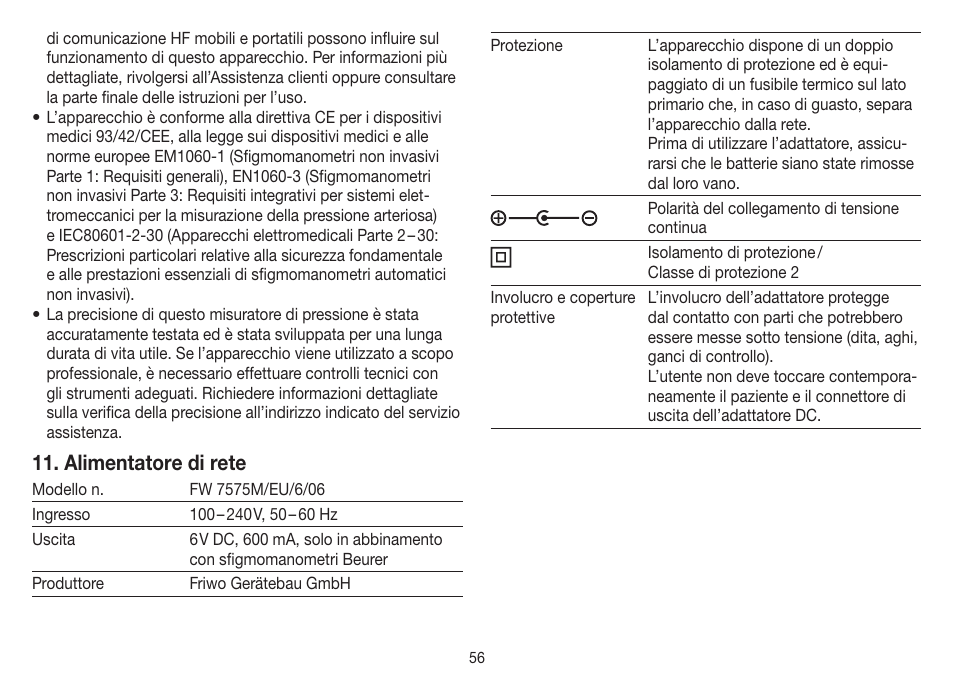 Alimentatore di rete | Beurer BM 40 User Manual | Page 56 / 92