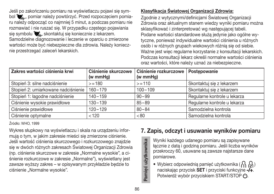Zapis, odczyt i usuwanie wyników pomiaru | Beurer BM 40 User Manual | Page 86 / 92