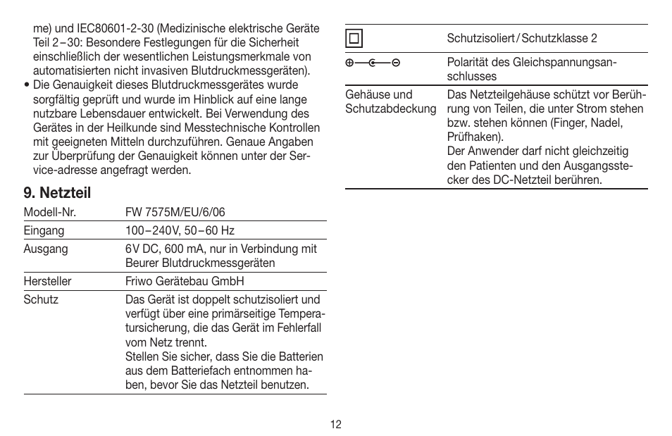 Netzteil | Beurer BM 44 User Manual | Page 12 / 100