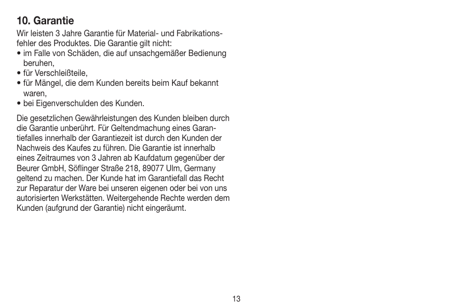 Garantie | Beurer BM 44 User Manual | Page 13 / 100
