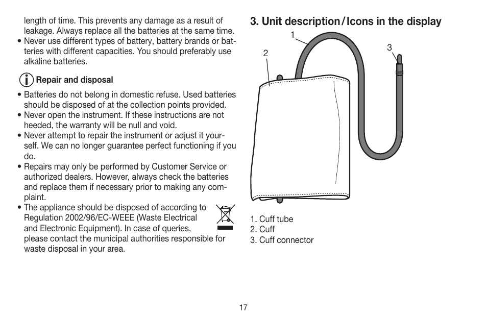 Unit description / icons in the display | Beurer BM 44 User Manual | Page 17 / 100