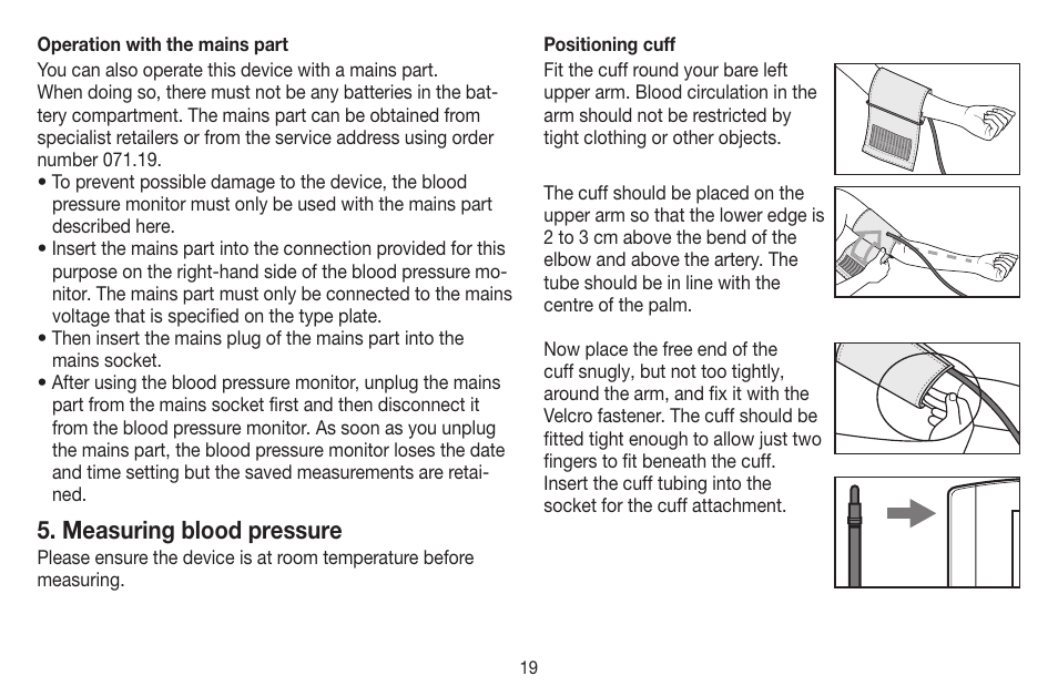 Measuring blood pressure | Beurer BM 44 User Manual | Page 19 / 100