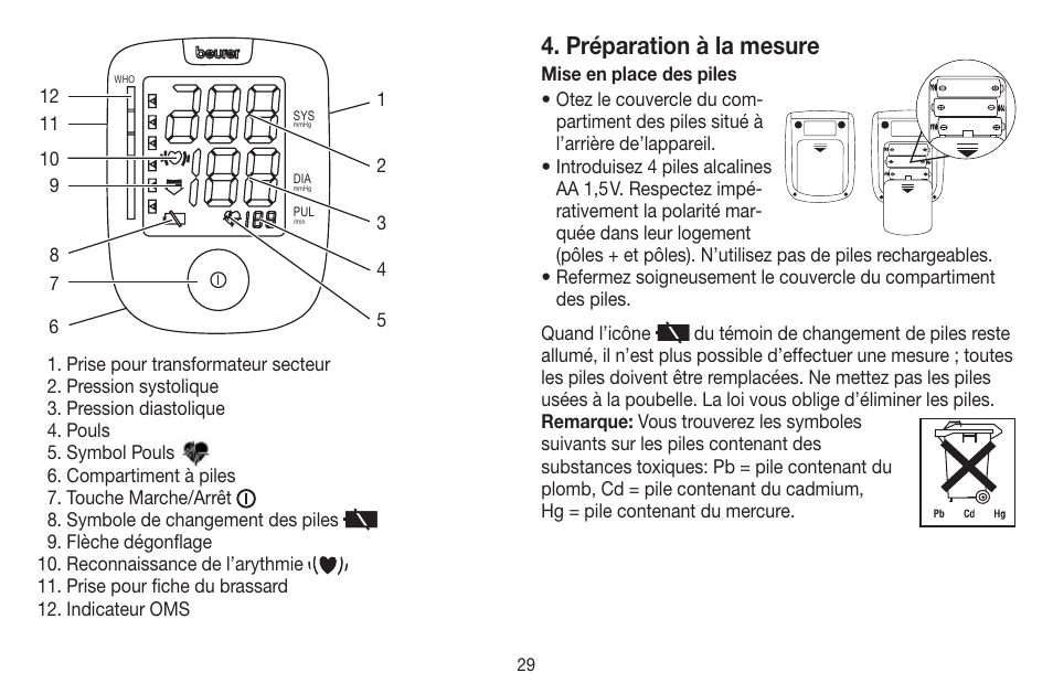 Préparation à la mesure | Beurer BM 44 User Manual | Page 29 / 100
