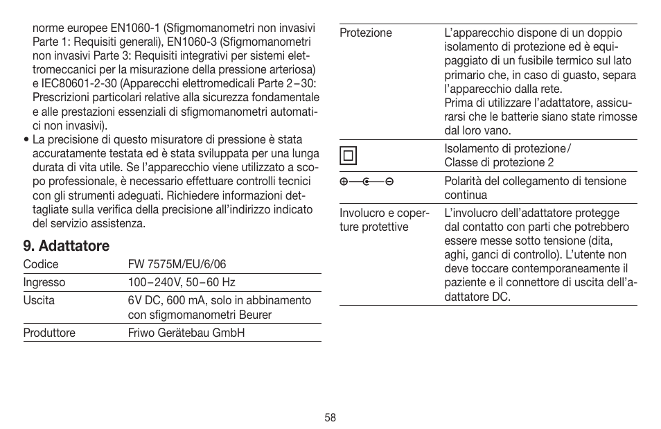 Adattatore | Beurer BM 44 User Manual | Page 58 / 100