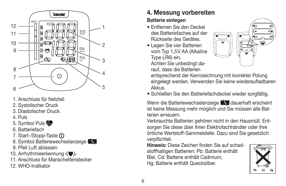 Messung vorbereiten | Beurer BM 44 User Manual | Page 6 / 100