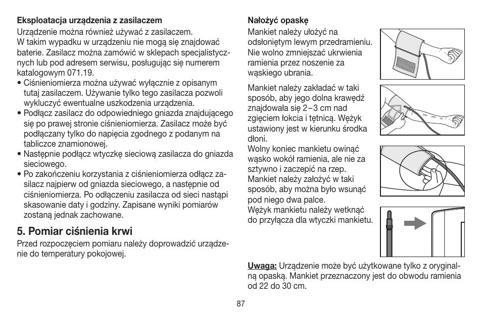 Pomiar ciśnienia krwi | Beurer BM 44 User Manual | Page 87 / 100