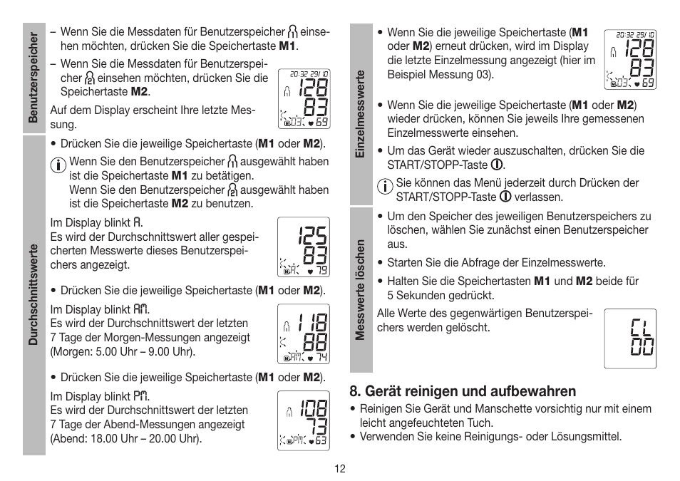 Gerät reinigen und aufbewahren | Beurer BM 45 User Manual | Page 12 / 108