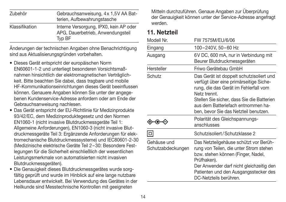 Netzteil | Beurer BM 45 User Manual | Page 14 / 108