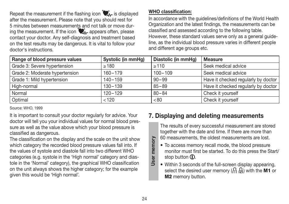 Displaying and deleting measurements | Beurer BM 45 User Manual | Page 24 / 108