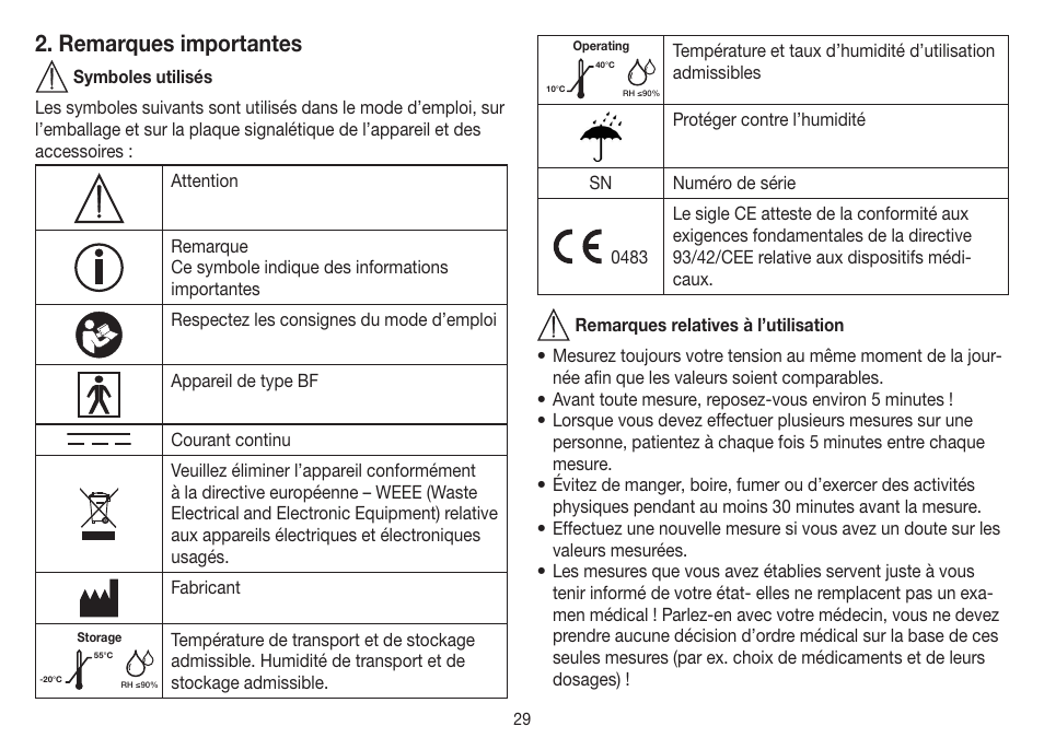 Remarques importantes | Beurer BM 45 User Manual | Page 29 / 108