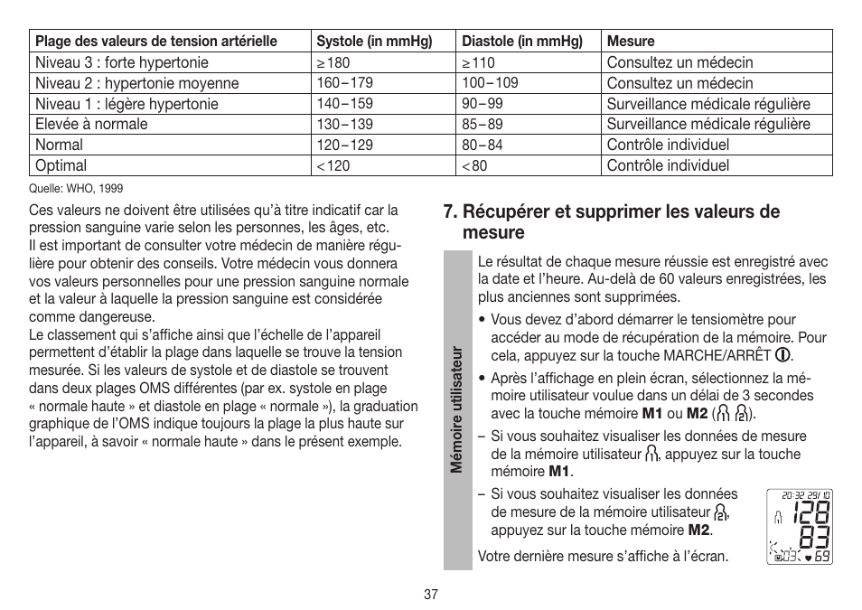 Récupérer et supprimer les valeurs de mesure | Beurer BM 45 User Manual | Page 37 / 108