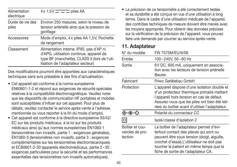 Adaptateur | Beurer BM 45 User Manual | Page 40 / 108