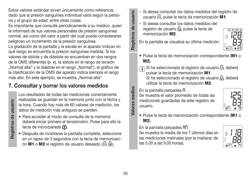 Consultar y borrar los valores medidos | Beurer BM 45 User Manual | Page 50 / 108