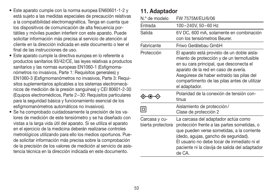 Adaptador | Beurer BM 45 User Manual | Page 53 / 108