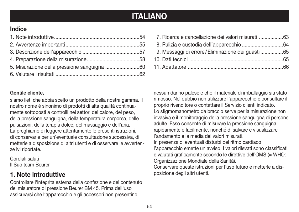 Italiano | Beurer BM 45 User Manual | Page 54 / 108