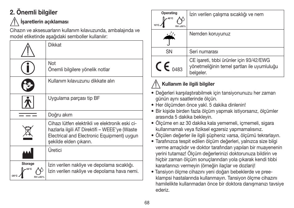 Önemli bilgiler | Beurer BM 45 User Manual | Page 68 / 108