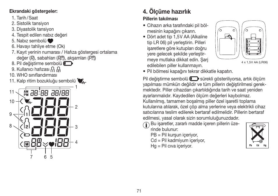 Ölçüme hazırlık | Beurer BM 45 User Manual | Page 71 / 108