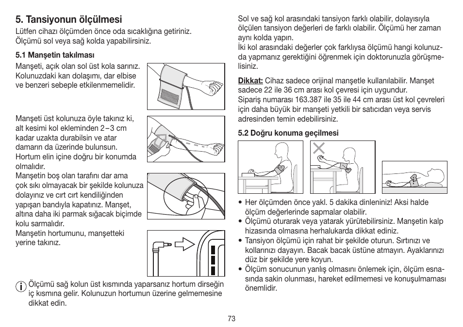 Tansiyonun ölçülmesi | Beurer BM 45 User Manual | Page 73 / 108