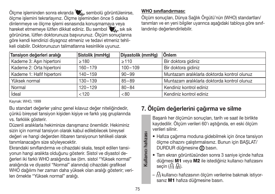 Ölçüm değerlerini çağırma ve silme | Beurer BM 45 User Manual | Page 75 / 108