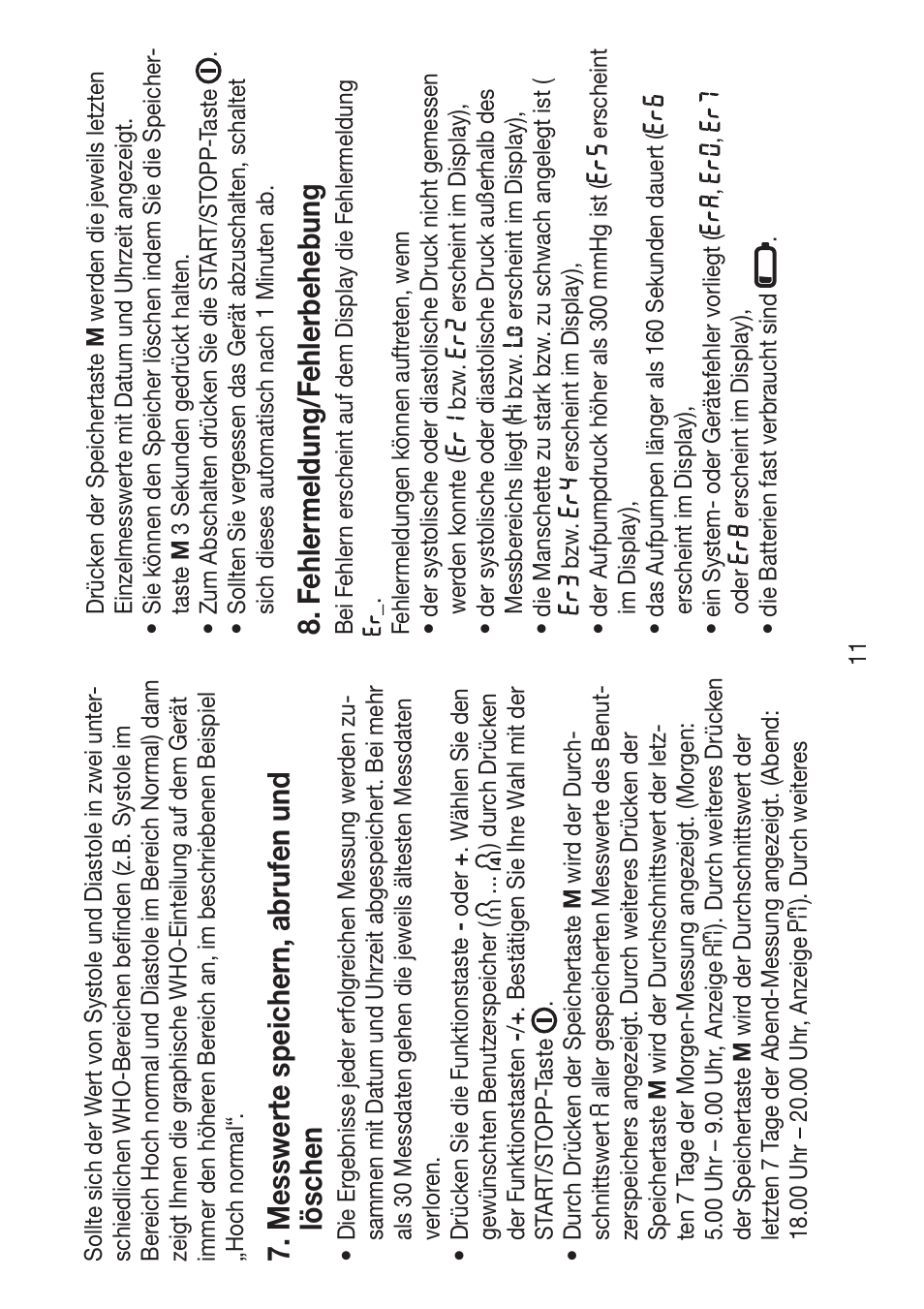 Messwer te speichern, abrufen und löschen, Fehlermeldung/f ehlerbehebung | Beurer BM 47 User Manual | Page 11 / 104