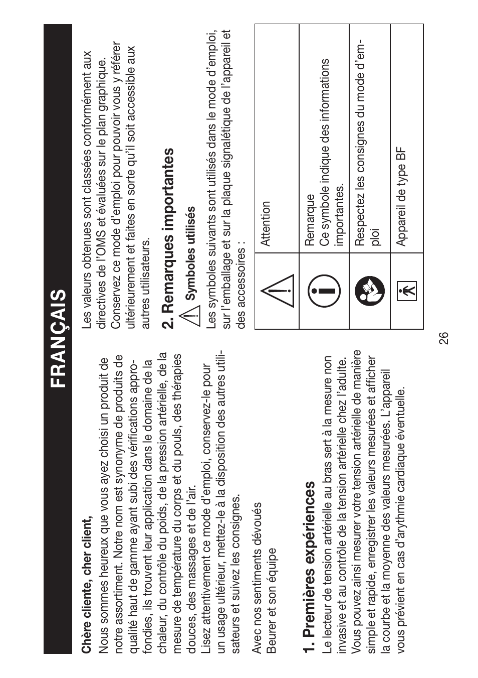 P remièr es expériences, Remar ques impor tant es | Beurer BM 47 User Manual | Page 26 / 104