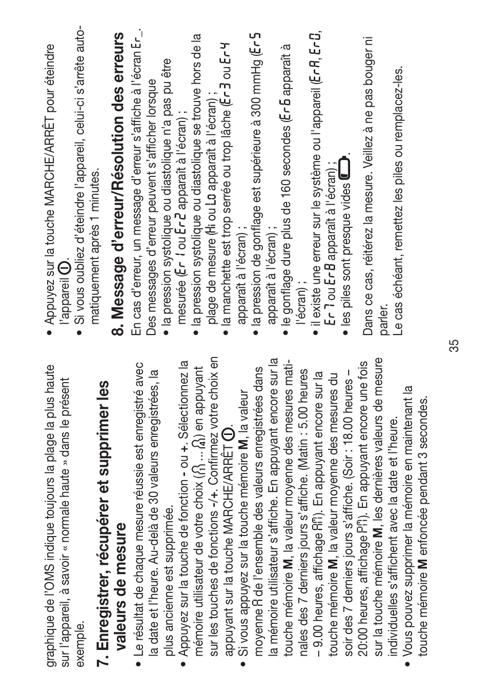 Message d’err eur/résolution des err eurs | Beurer BM 47 User Manual | Page 35 / 104