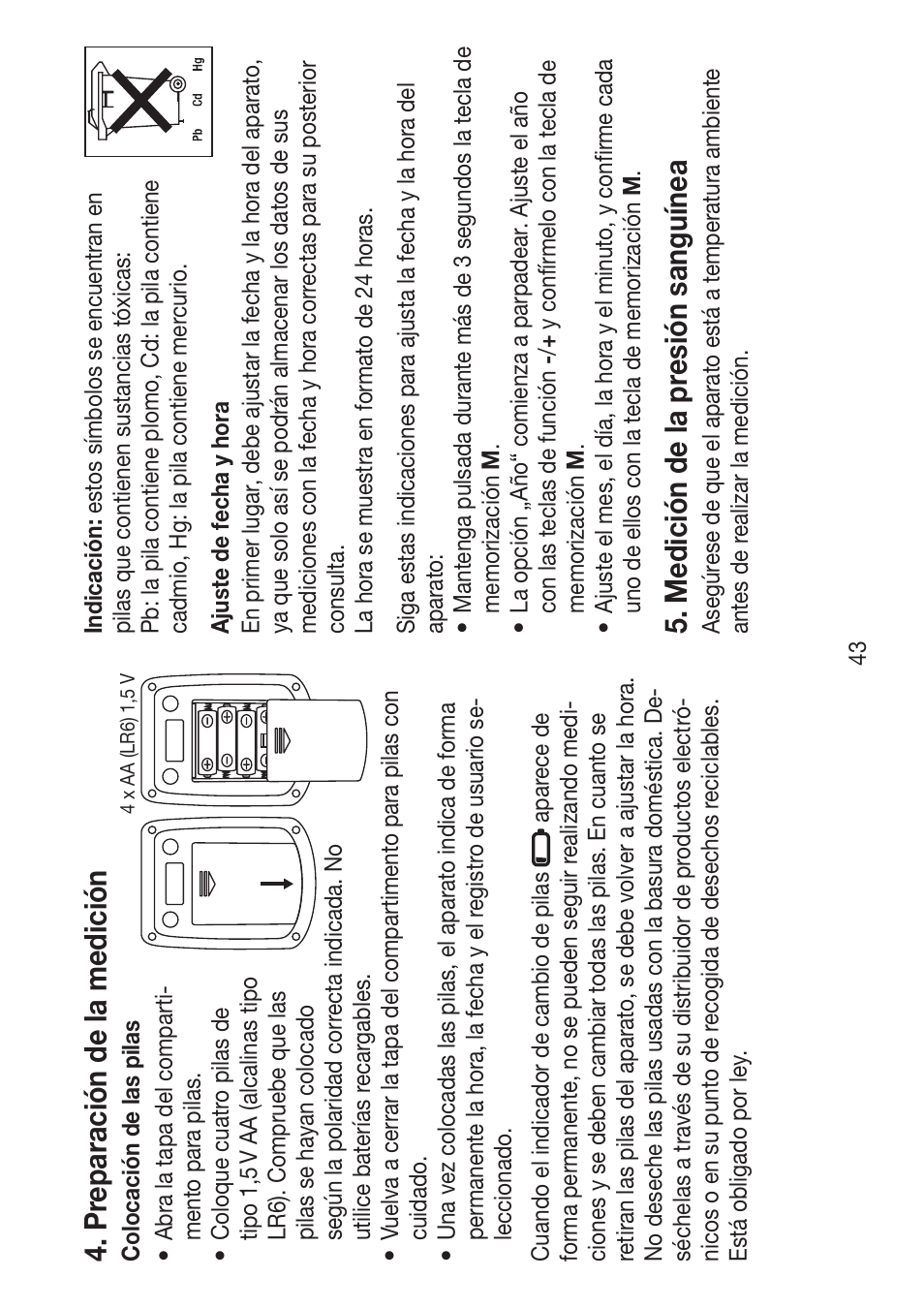 P repar ación de la medición, Medición de la pr esión sanguínea | Beurer BM 47 User Manual | Page 43 / 104
