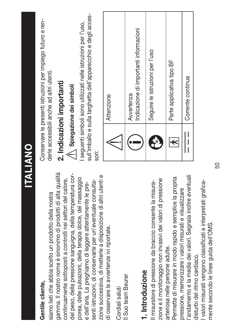 It a l ia n o, Intr oduzione, Indicazioni impor tanti | Beurer BM 47 User Manual | Page 50 / 104