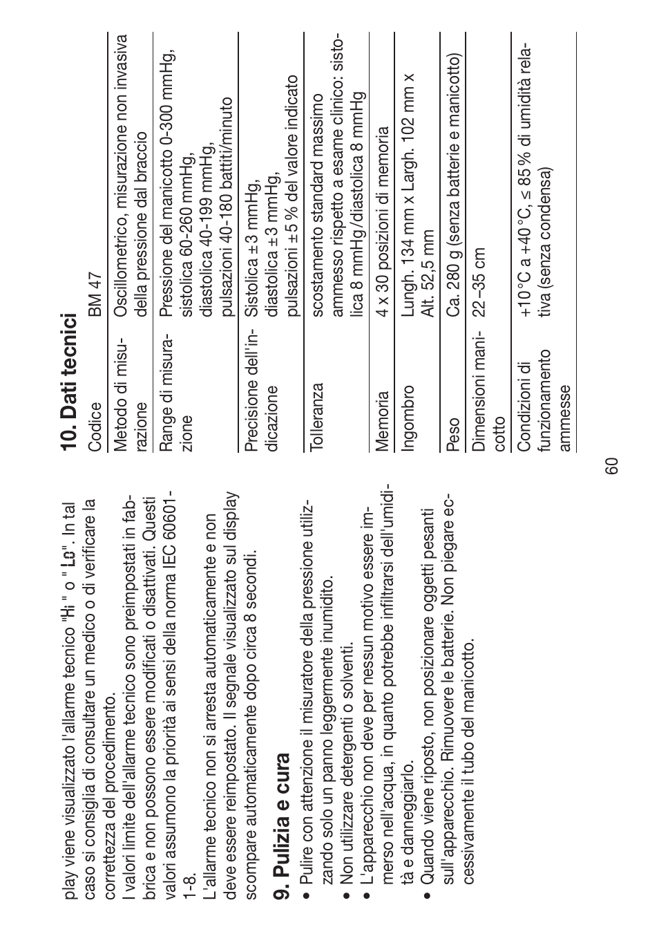 P ulizia e cur a, Dati tecnici | Beurer BM 47 User Manual | Page 60 / 104
