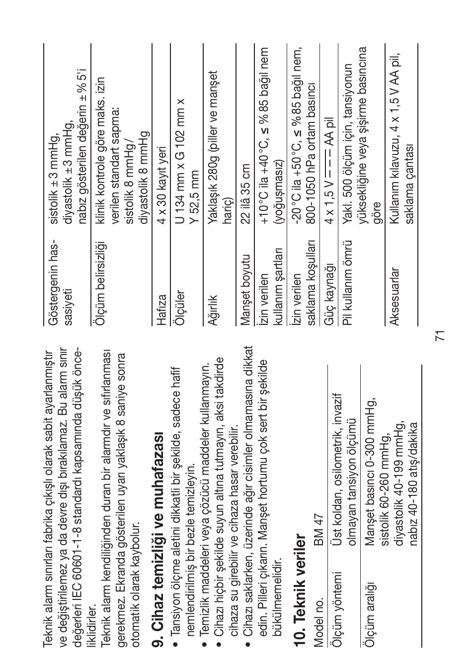 Cihaz temizliği ve muhafazası, Teknik veriler | Beurer BM 47 User Manual | Page 71 / 104