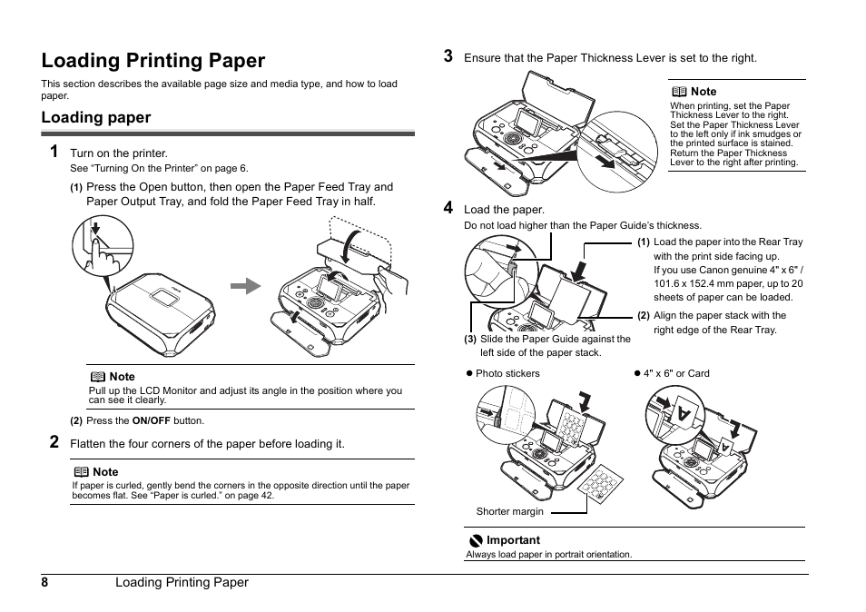 Loading printing paper, Loading paper | Canon 320 User Manual | Page 11 / 59