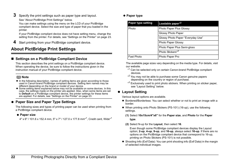 About pictbridge print settings | Canon 320 User Manual | Page 25 / 59