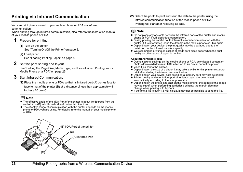 Printing via infrared communication | Canon 320 User Manual | Page 29 / 59