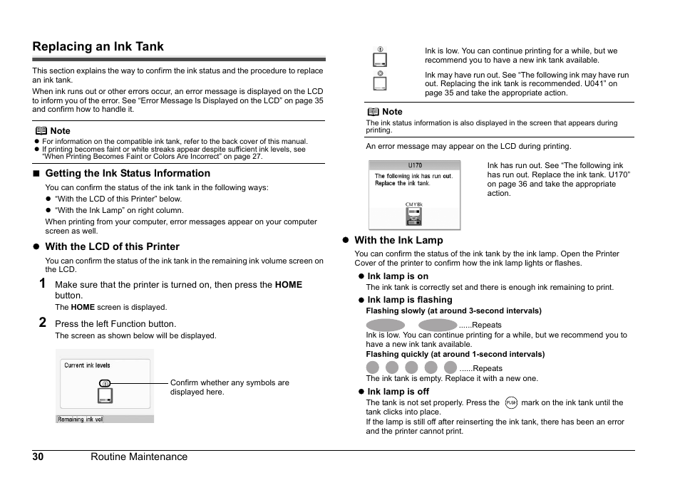 Replacing an ink tank | Canon 320 User Manual | Page 33 / 59