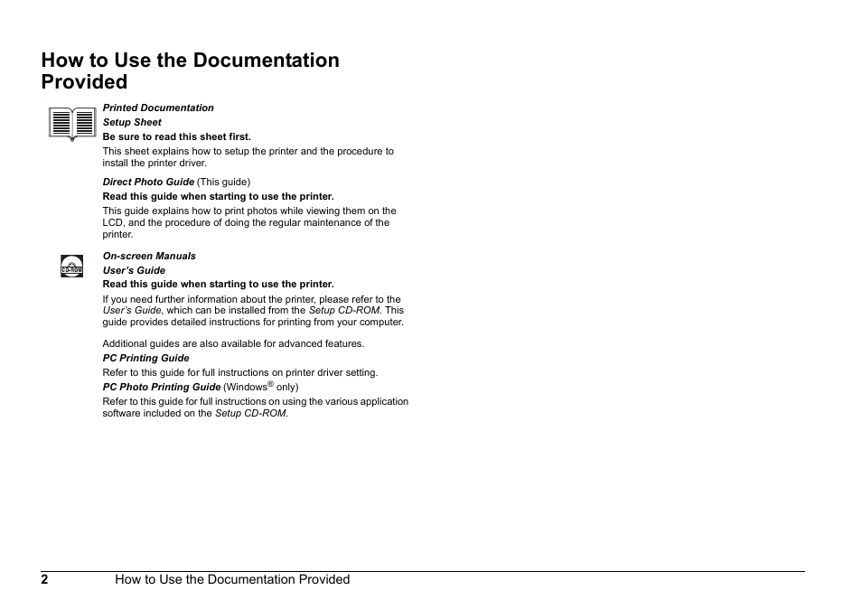 How to use the documentation provided | Canon 320 User Manual | Page 5 / 59