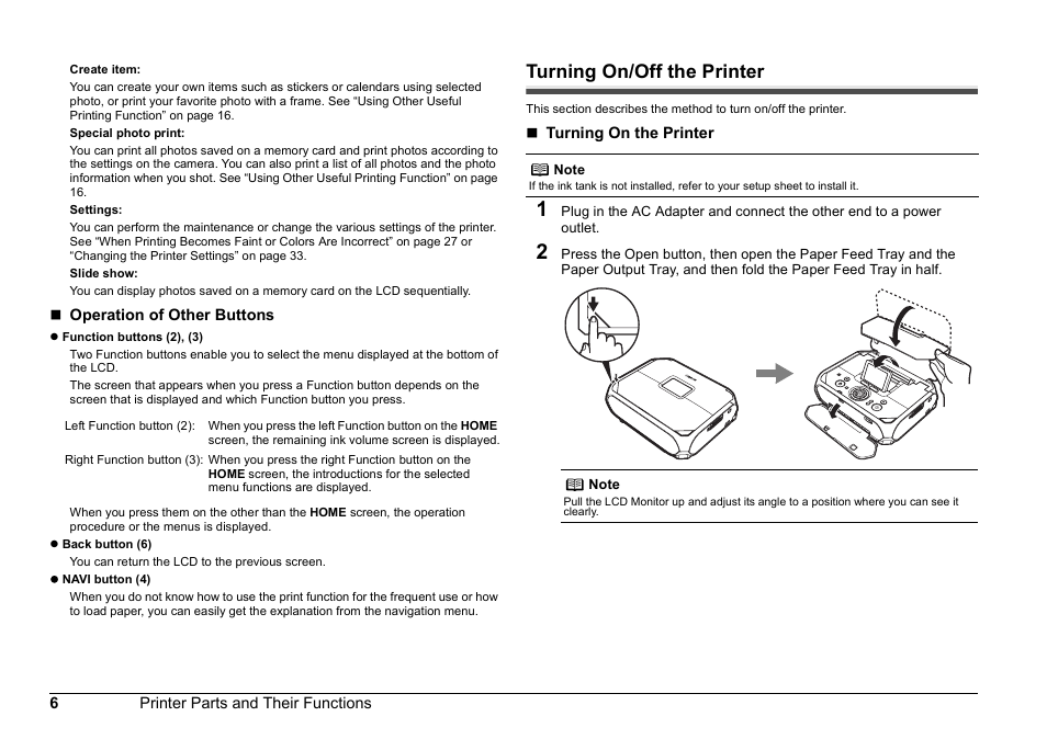 Turning on/off the printer | Canon 320 User Manual | Page 9 / 59