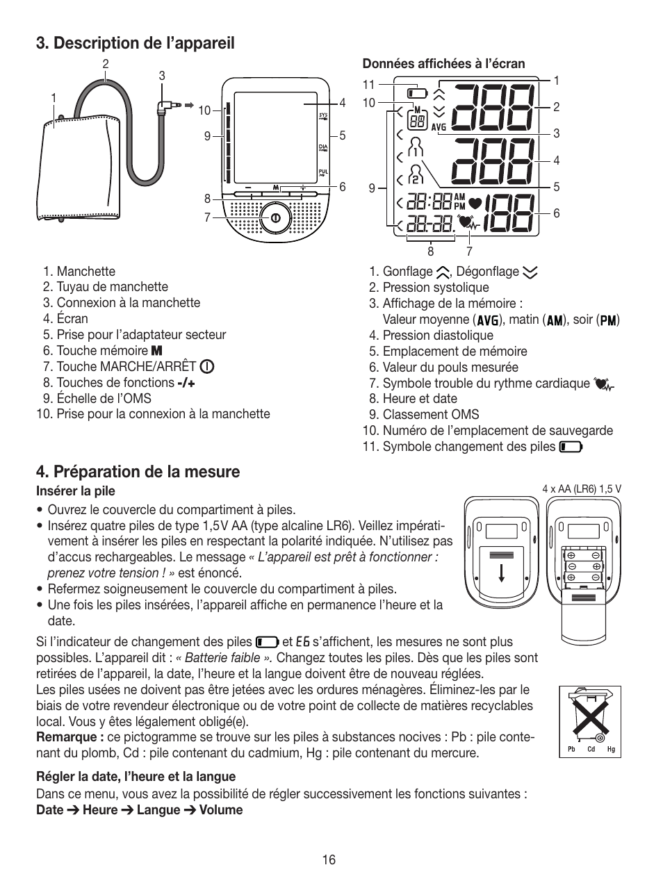 Description de l’appareil, Préparation de la mesure | Beurer BM 49 User Manual | Page 16 / 56