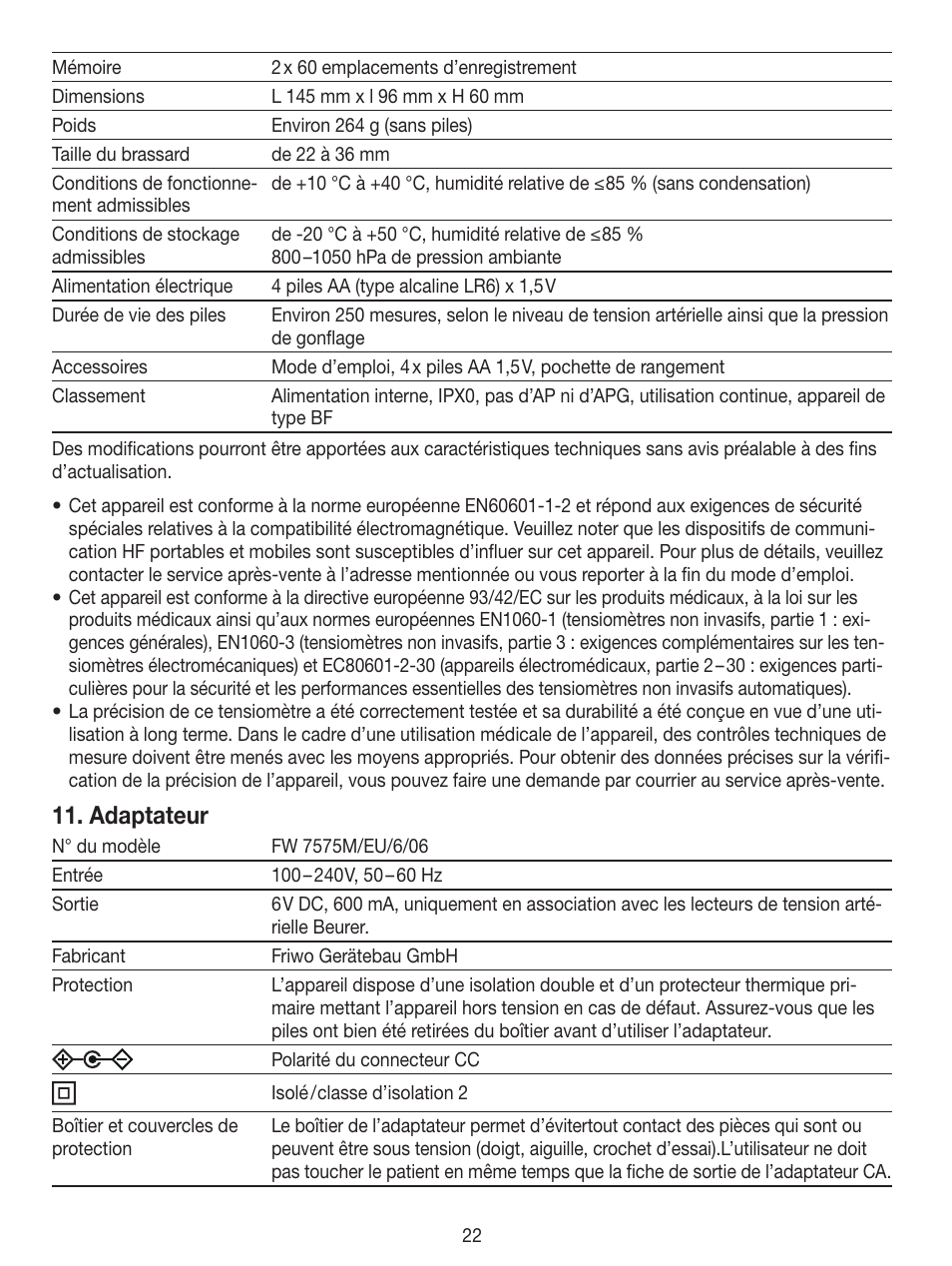 Adaptateur | Beurer BM 49 User Manual | Page 22 / 56