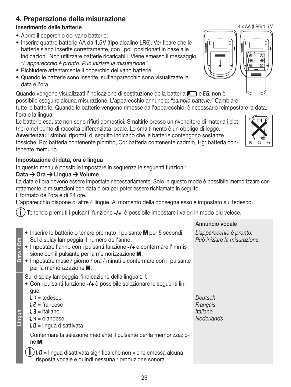 Preparazione della misurazione | Beurer BM 49 User Manual | Page 26 / 56