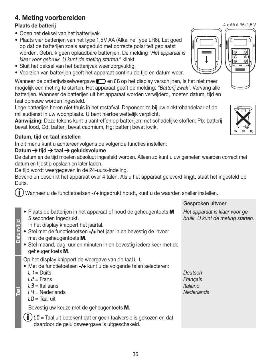Meting voorbereiden | Beurer BM 49 User Manual | Page 36 / 56