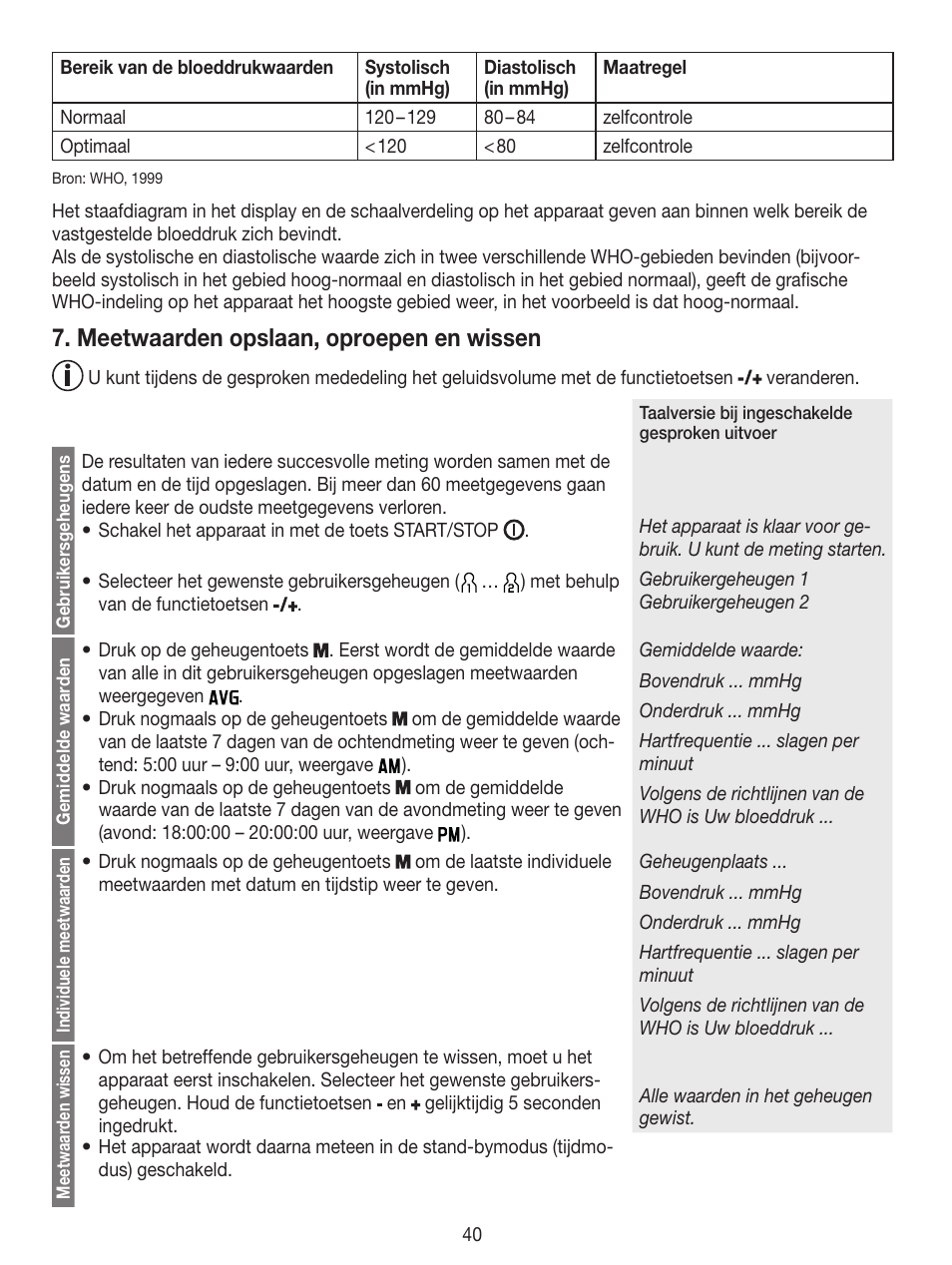 Meetwaarden opslaan, oproepen en wissen | Beurer BM 49 User Manual | Page 40 / 56
