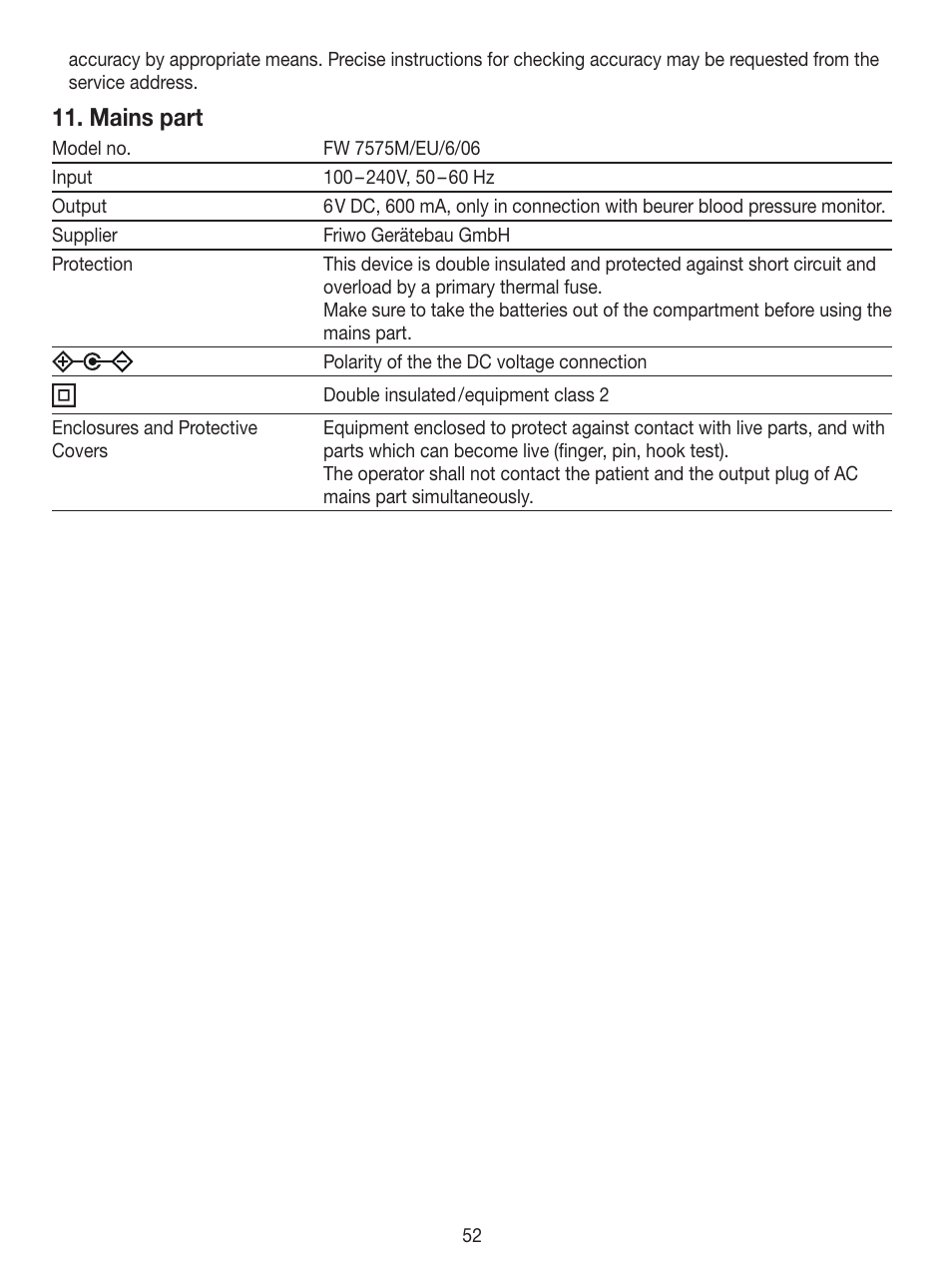 Mains part | Beurer BM 49 User Manual | Page 52 / 56