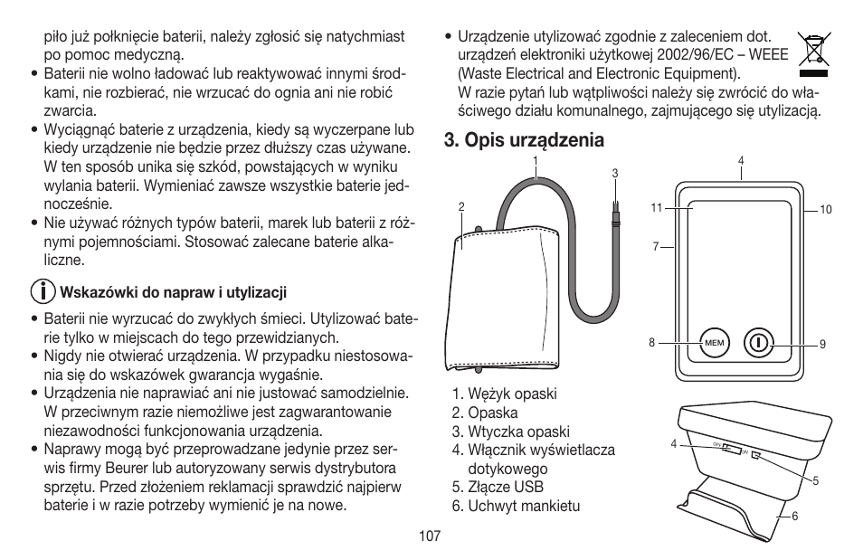 Opis urządzenia | Beurer BM 58 User Manual | Page 107 / 124