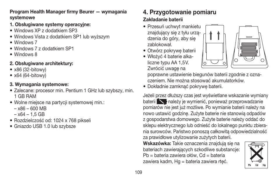 Przygotowanie pomiaru | Beurer BM 58 User Manual | Page 109 / 124