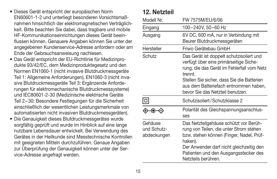 Netzteil | Beurer BM 58 User Manual | Page 15 / 124
