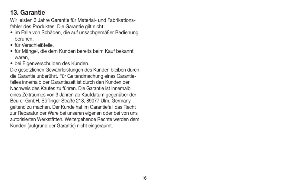 Garantie | Beurer BM 58 User Manual | Page 16 / 124