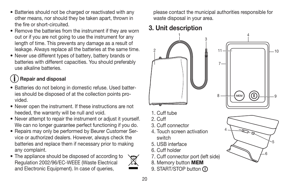 Unit description | Beurer BM 58 User Manual | Page 20 / 124