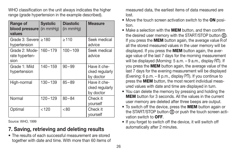 Saving, retrieving and deleting results | Beurer BM 58 User Manual | Page 26 / 124